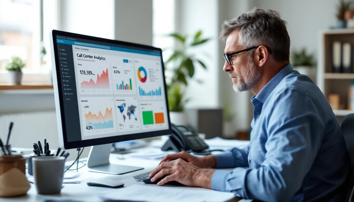 Male employee typing on computer keyboard while analyzing data.