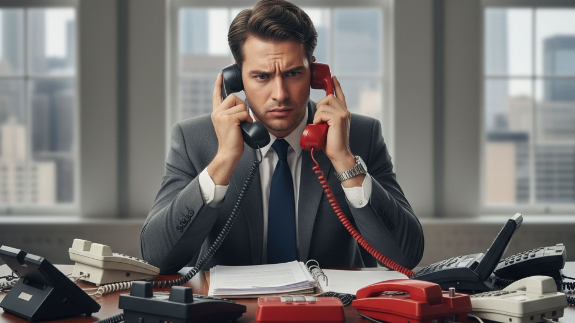 A man answering phones